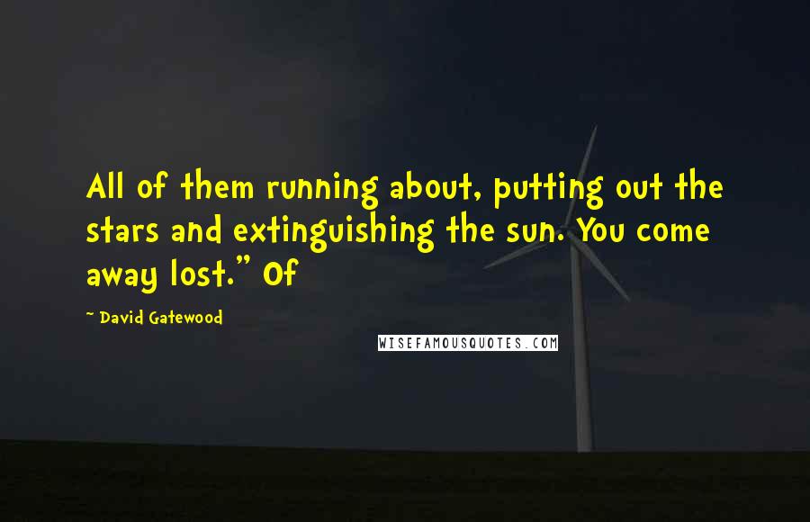David Gatewood quotes: All of them running about, putting out the stars and extinguishing the sun. You come away lost." Of