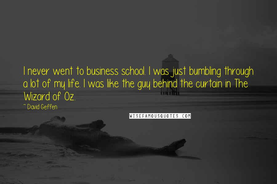 David Geffen quotes: I never went to business school. I was just bumbling through a lot of my life. I was like the guy behind the curtain in The Wizard of Oz.