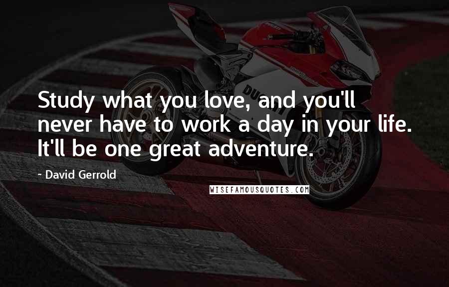 David Gerrold quotes: Study what you love, and you'll never have to work a day in your life. It'll be one great adventure.