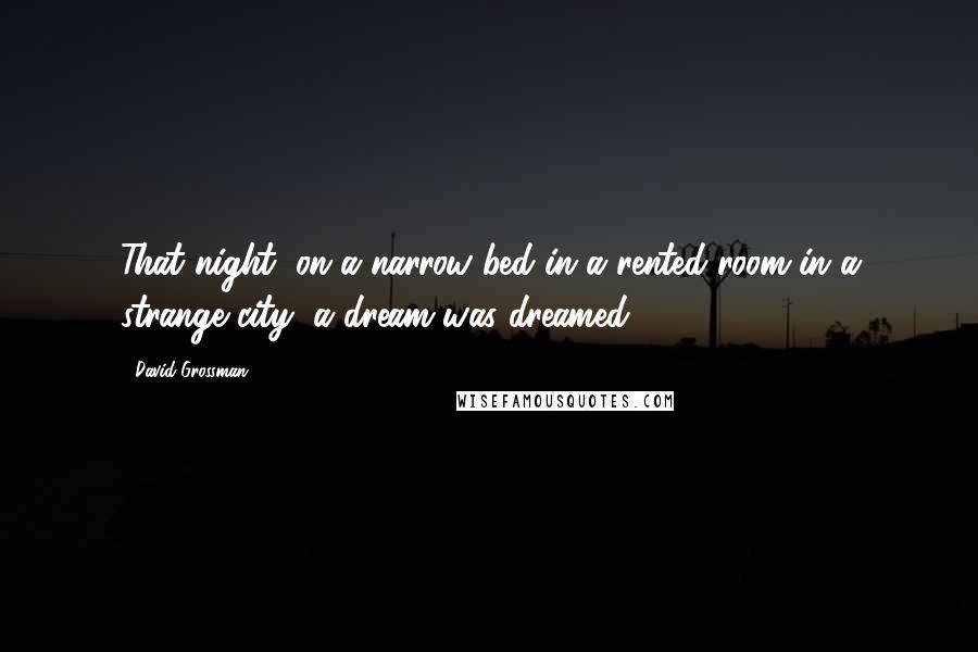 David Grossman quotes: That night, on a narrow bed in a rented room in a strange city, a dream was dreamed.