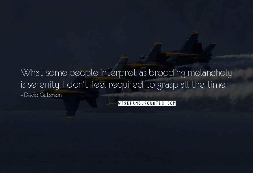 David Guterson quotes: What some people interpret as brooding melancholy is serenity. I don't feel required to grasp all the time.