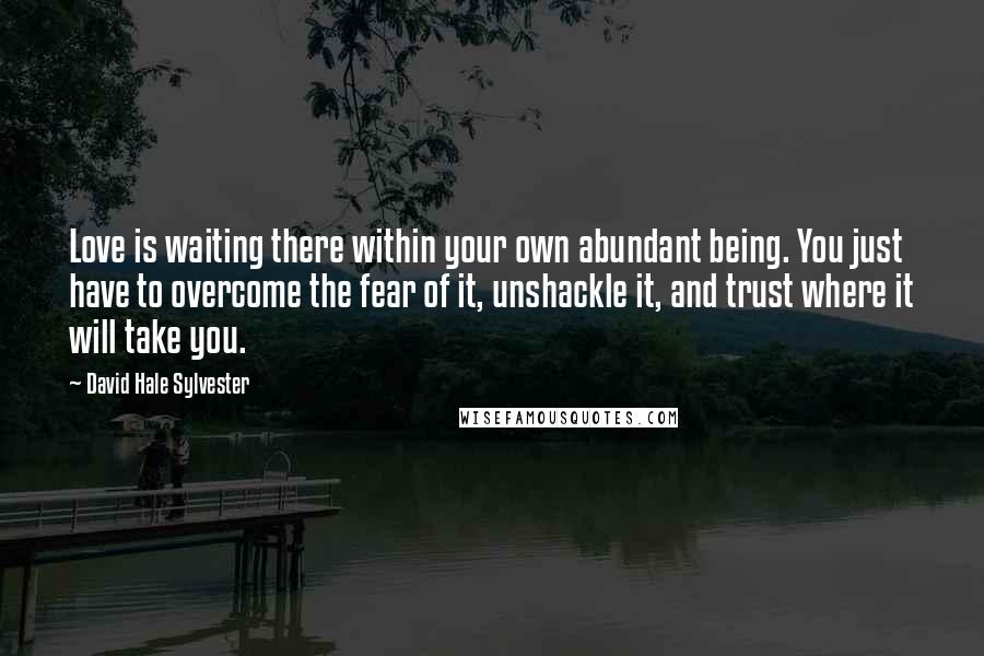 David Hale Sylvester quotes: Love is waiting there within your own abundant being. You just have to overcome the fear of it, unshackle it, and trust where it will take you.