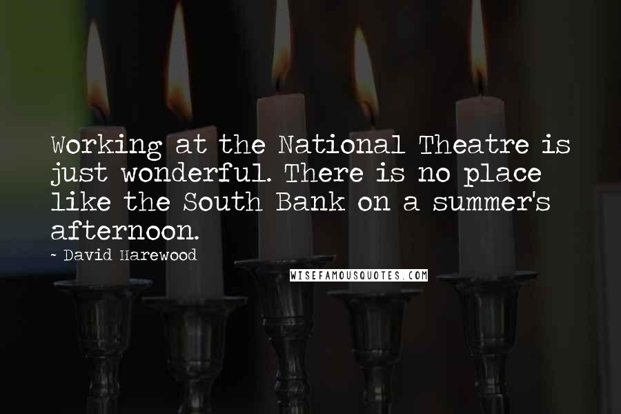 David Harewood quotes: Working at the National Theatre is just wonderful. There is no place like the South Bank on a summer's afternoon.