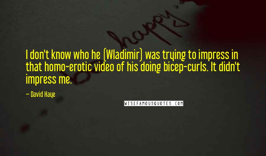 David Haye quotes: I don't know who he (Wladimir) was trying to impress in that homo-erotic video of his doing bicep-curls. It didn't impress me.