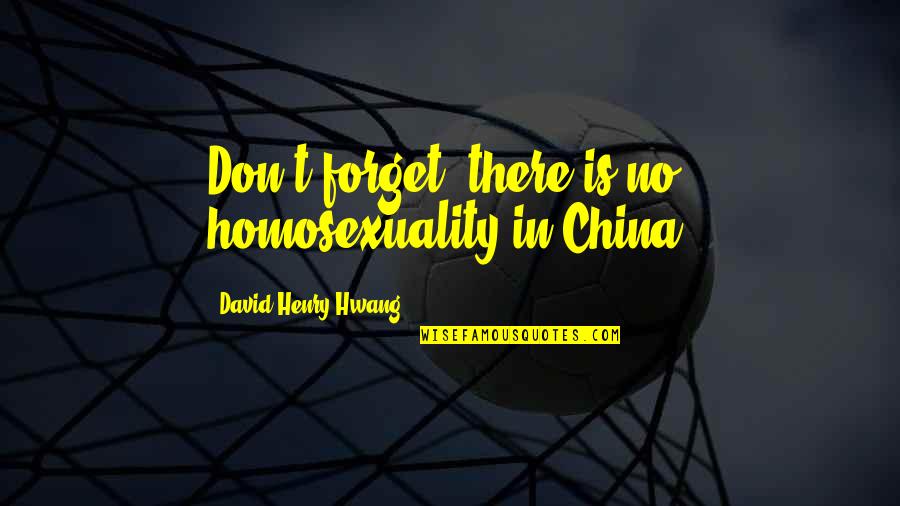 David Henry Hwang Quotes By David Henry Hwang: Don't forget: there is no homosexuality in China!