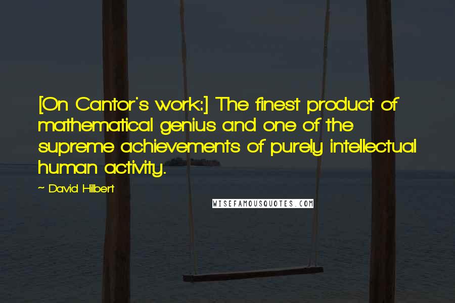 David Hilbert quotes: [On Cantor's work:] The finest product of mathematical genius and one of the supreme achievements of purely intellectual human activity.