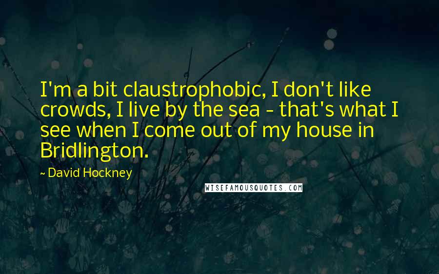 David Hockney quotes: I'm a bit claustrophobic, I don't like crowds, I live by the sea - that's what I see when I come out of my house in Bridlington.