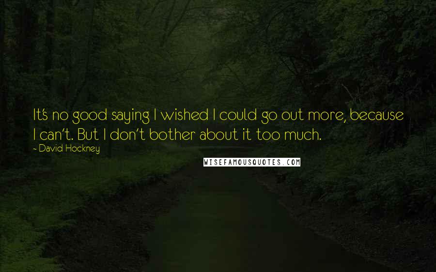 David Hockney quotes: It's no good saying I wished I could go out more, because I can't. But I don't bother about it too much.