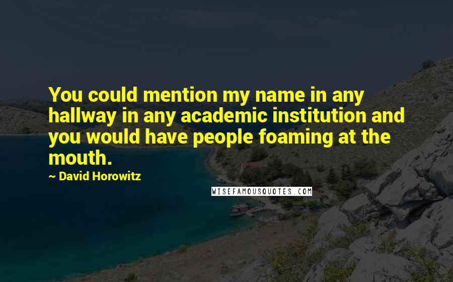David Horowitz quotes: You could mention my name in any hallway in any academic institution and you would have people foaming at the mouth.