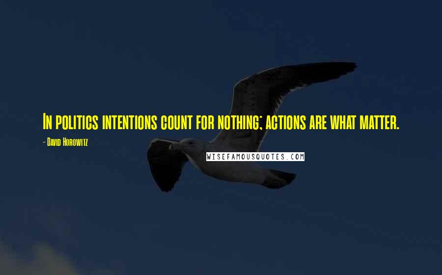 David Horowitz quotes: In politics intentions count for nothing; actions are what matter.