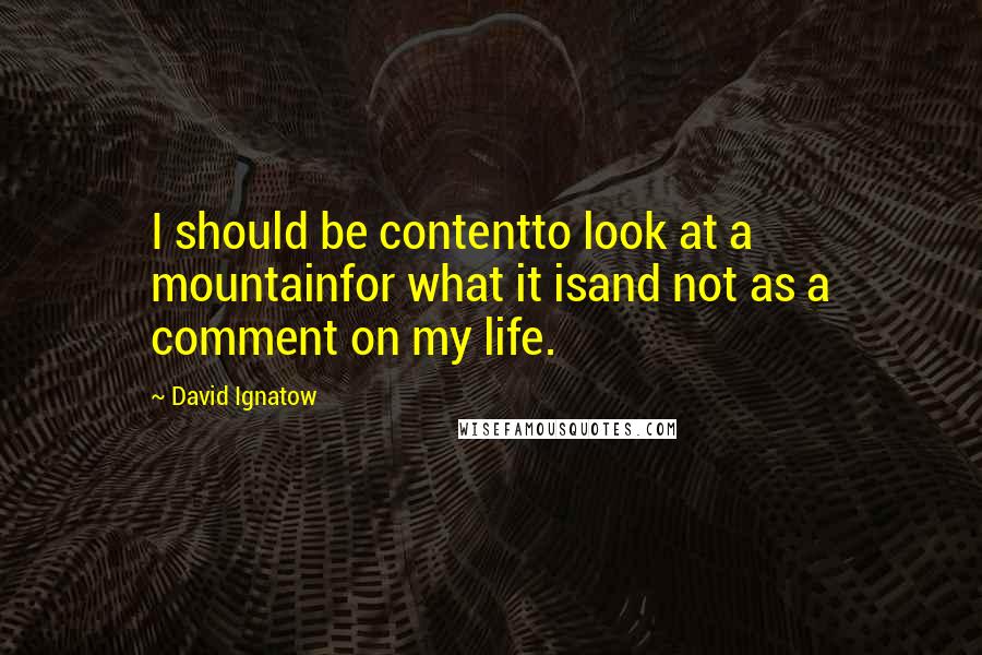 David Ignatow quotes: I should be contentto look at a mountainfor what it isand not as a comment on my life.