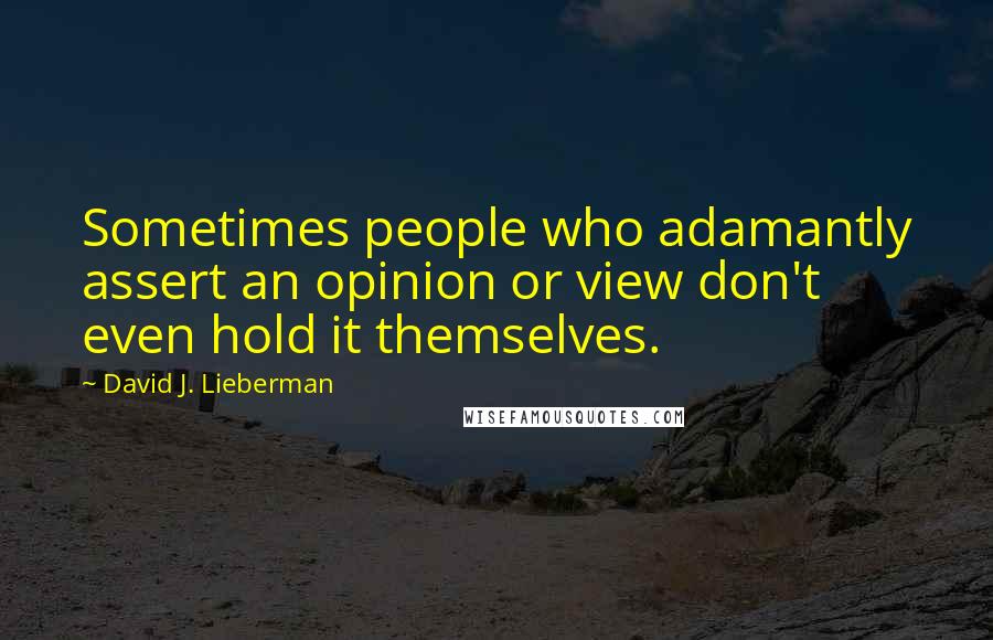 David J. Lieberman quotes: Sometimes people who adamantly assert an opinion or view don't even hold it themselves.