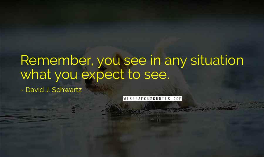 David J. Schwartz quotes: Remember, you see in any situation what you expect to see.