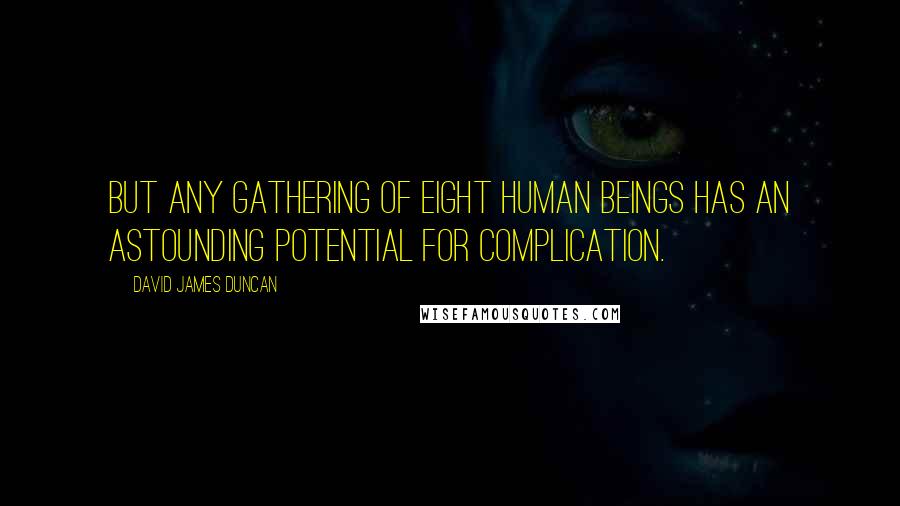 David James Duncan quotes: But any gathering of eight human beings has an astounding potential for complication.