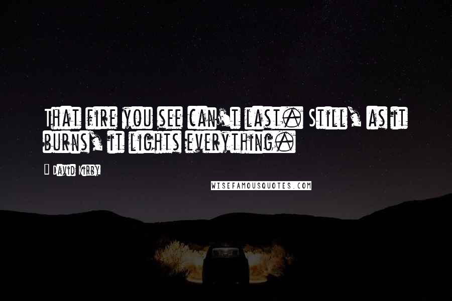 David Kirby quotes: That fire you see can't last. Still, as it burns, it lights everything.