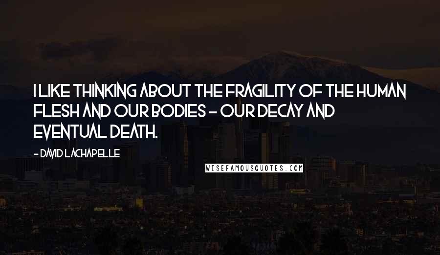 David LaChapelle quotes: I like thinking about the fragility of the human flesh and our bodies - our decay and eventual death.