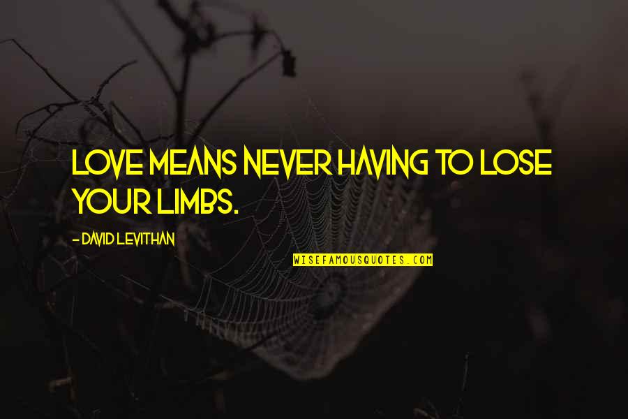 David Levithan Love Quotes By David Levithan: Love means never having to lose your limbs.