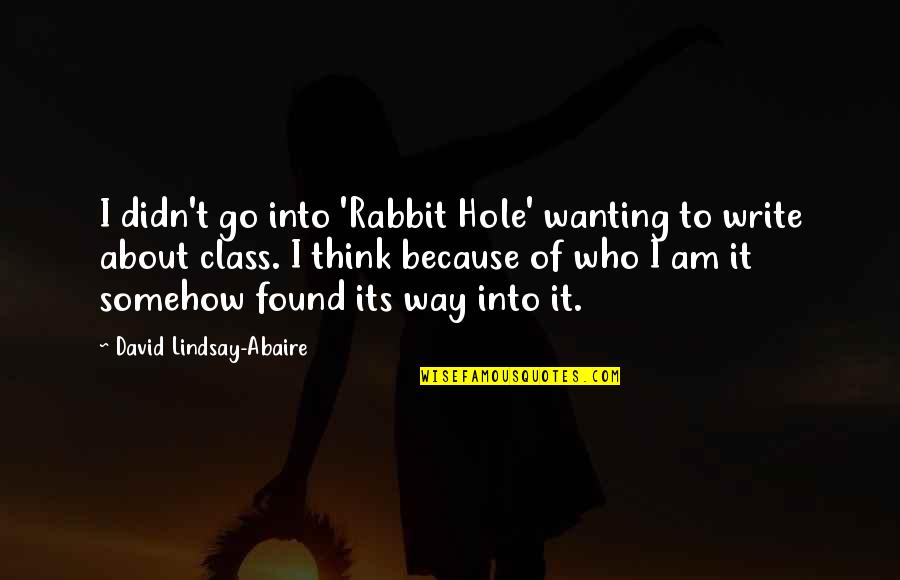 David Lindsay Quotes By David Lindsay-Abaire: I didn't go into 'Rabbit Hole' wanting to