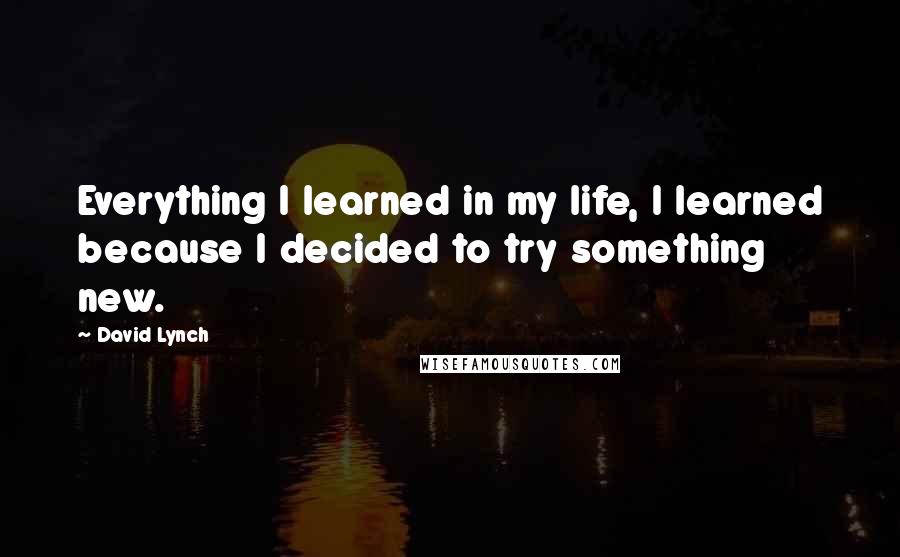 David Lynch quotes: Everything I learned in my life, I learned because I decided to try something new.