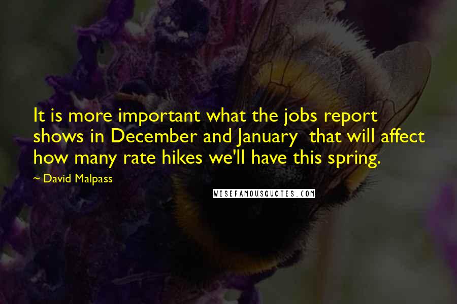 David Malpass quotes: It is more important what the jobs report shows in December and January that will affect how many rate hikes we'll have this spring. David Malpass quotes: It is more important what the jobs report shows in December and January that will affect how many rate hikes we'll have this spring.