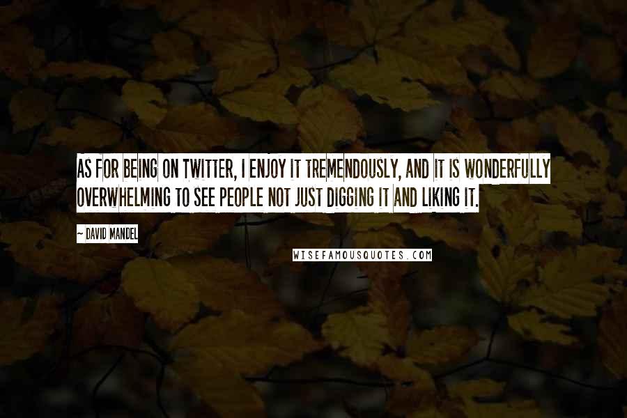 David Mandel quotes: As for being on Twitter, I enjoy it tremendously, and it is wonderfully overwhelming to see people not just digging it and liking it.