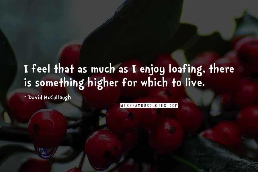 David McCullough quotes: I feel that as much as I enjoy loafing, there is something higher for which to live.