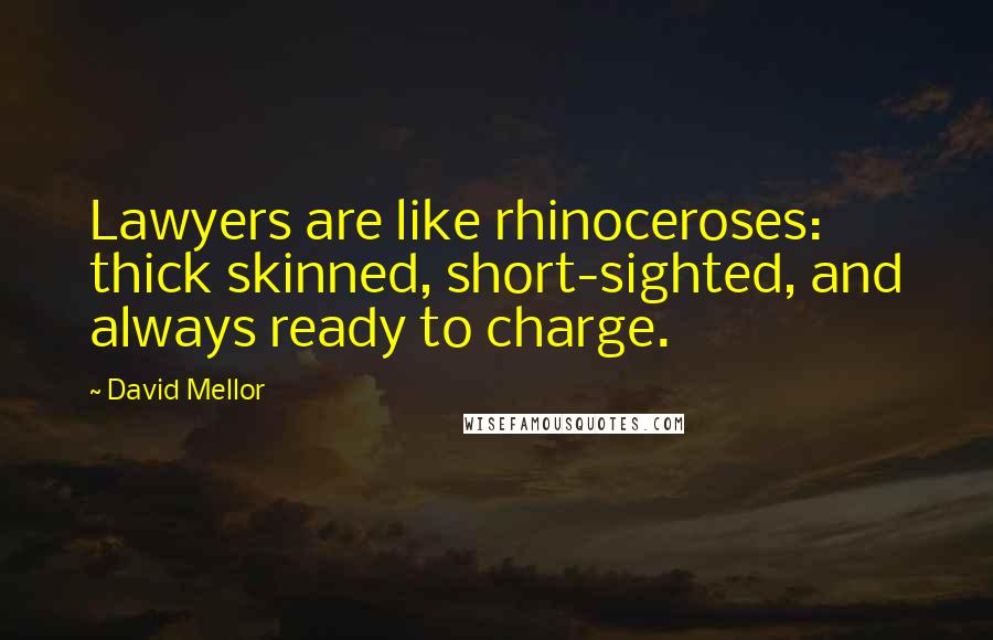 David Mellor quotes: Lawyers are like rhinoceroses: thick skinned, short-sighted, and always ready to charge.