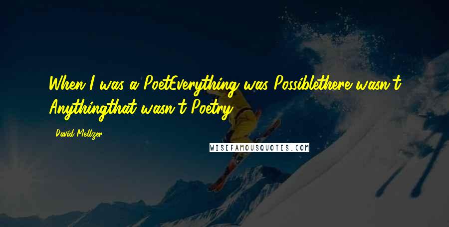 David Meltzer quotes: When I was a PoetEverything was Possiblethere wasn't Anythingthat wasn't Poetry