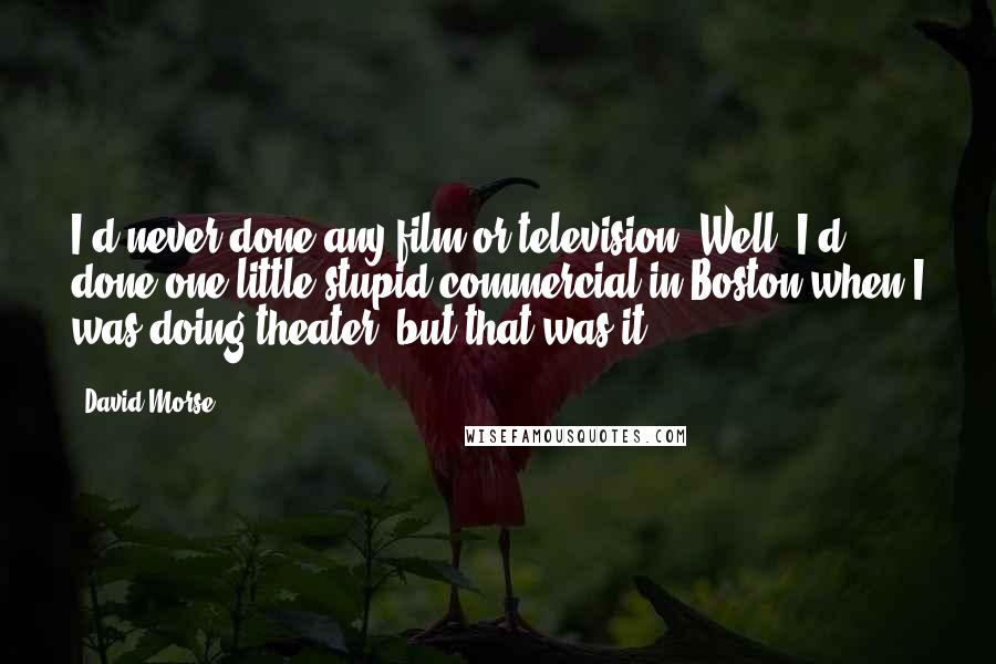 David Morse quotes: I'd never done any film or television. Well, I'd done one little stupid commercial in Boston when I was doing theater, but that was it.