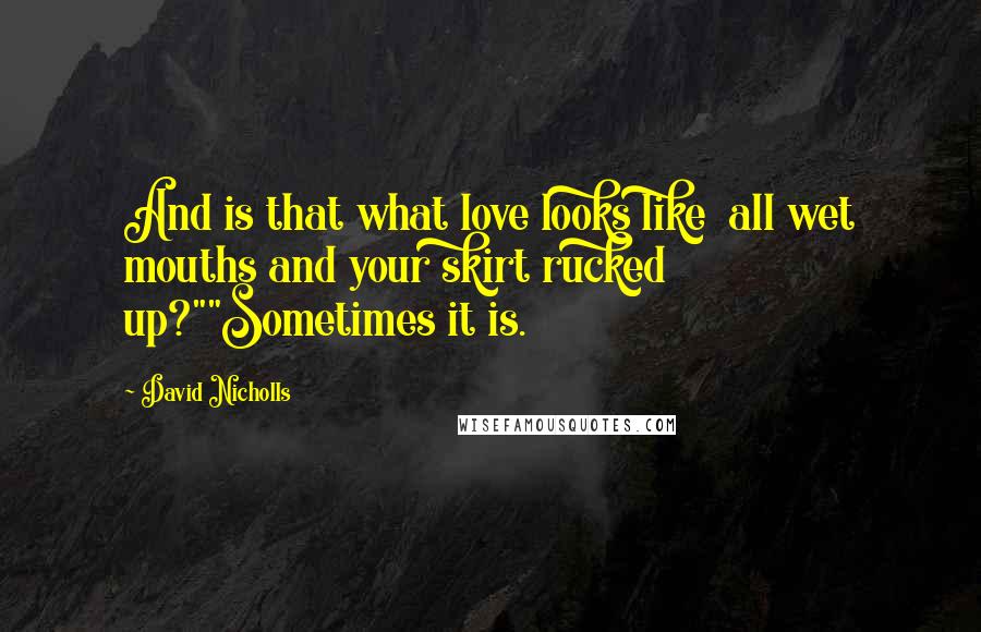 David Nicholls quotes: And is that what love looks like all wet mouths and your skirt rucked up?""Sometimes it is.