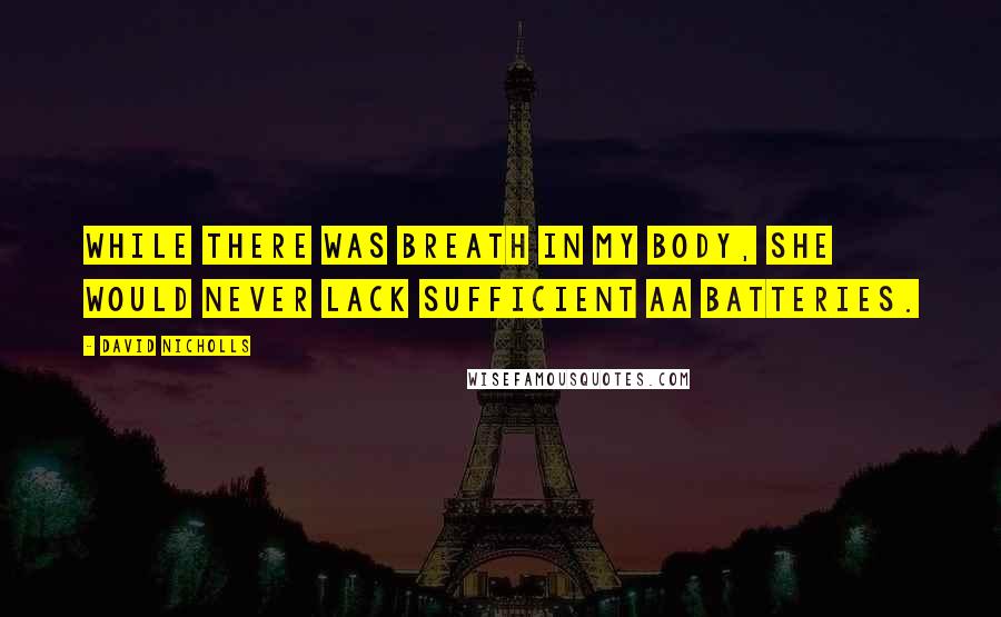 David Nicholls quotes: While there was breath in my body, she would never lack sufficient AA batteries.