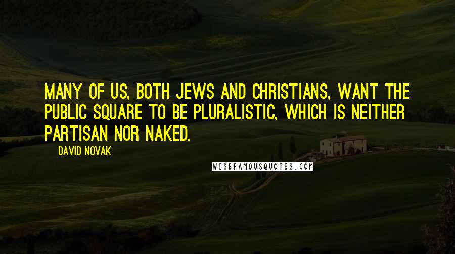 David Novak quotes: Many of us, both Jews and Christians, want the public square to be pluralistic, which is neither partisan nor naked.