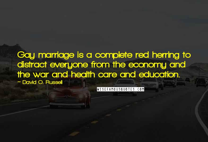 David O. Russell quotes: Gay marriage is a complete red herring to distract everyone from the economy and the war and health care and education.