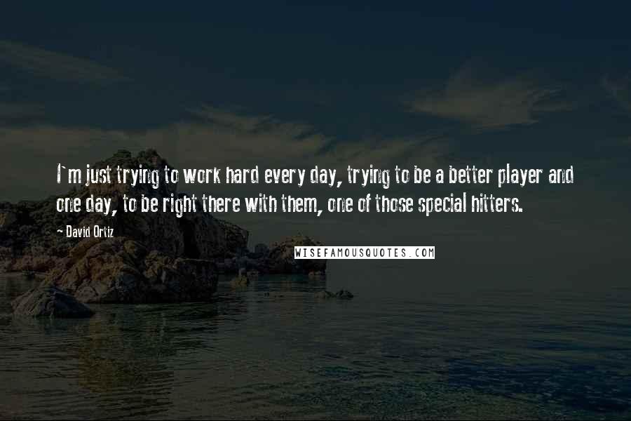 David Ortiz quotes: I'm just trying to work hard every day, trying to be a better player and one day, to be right there with them, one of those special hitters.