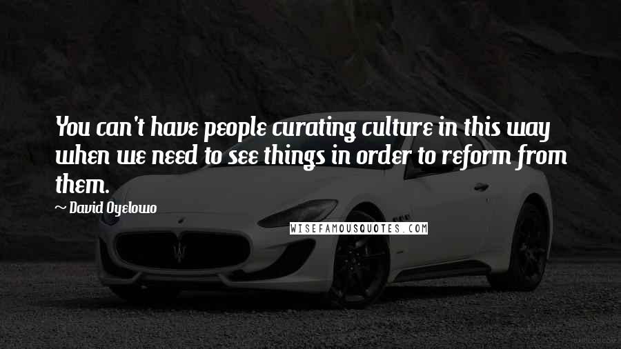 David Oyelowo quotes: You can't have people curating culture in this way when we need to see things in order to reform from them.