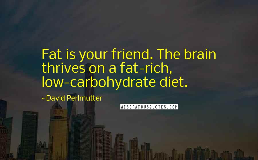 David Perlmutter quotes: Fat is your friend. The brain thrives on a fat-rich, low-carbohydrate diet.