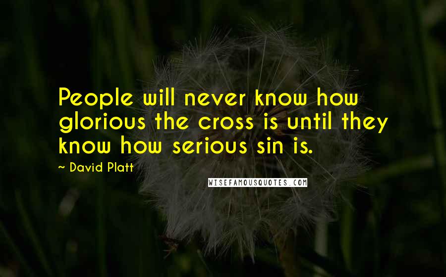 David Platt quotes: People will never know how glorious the cross is until they know how serious sin is.