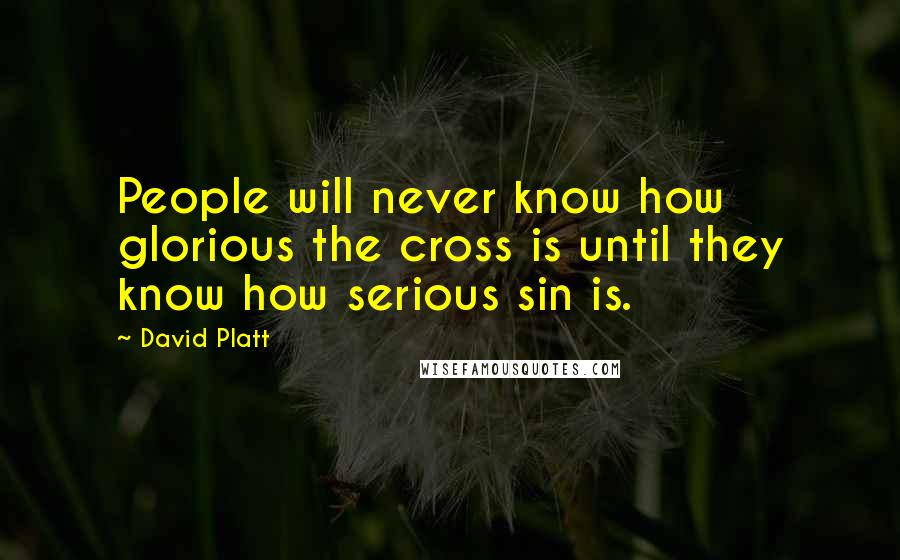 David Platt quotes: People will never know how glorious the cross is until they know how serious sin is.