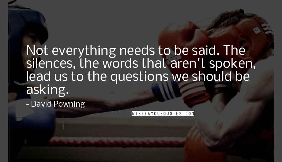 David Powning quotes: Not everything needs to be said. The silences, the words that aren't spoken, lead us to the questions we should be asking.