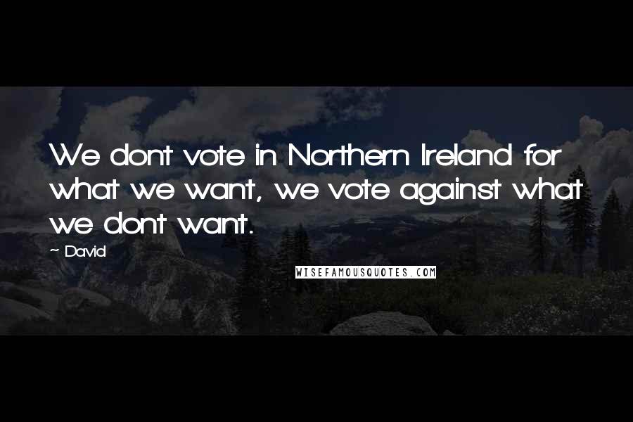David quotes: We dont vote in Northern Ireland for what we want, we vote against what we dont want.
