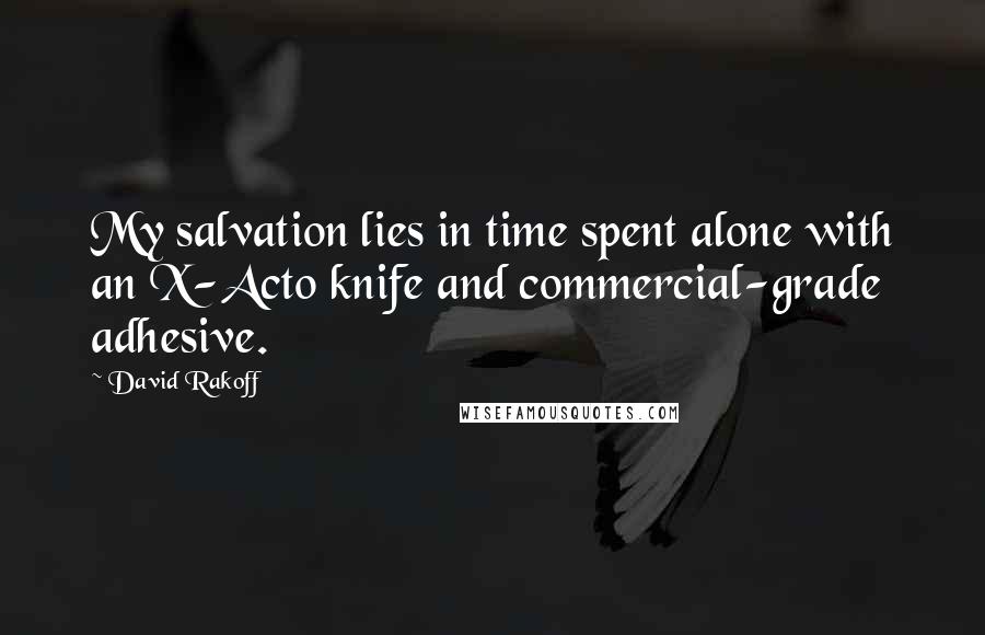 David Rakoff quotes: My salvation lies in time spent alone with an X-Acto knife and commercial-grade adhesive.