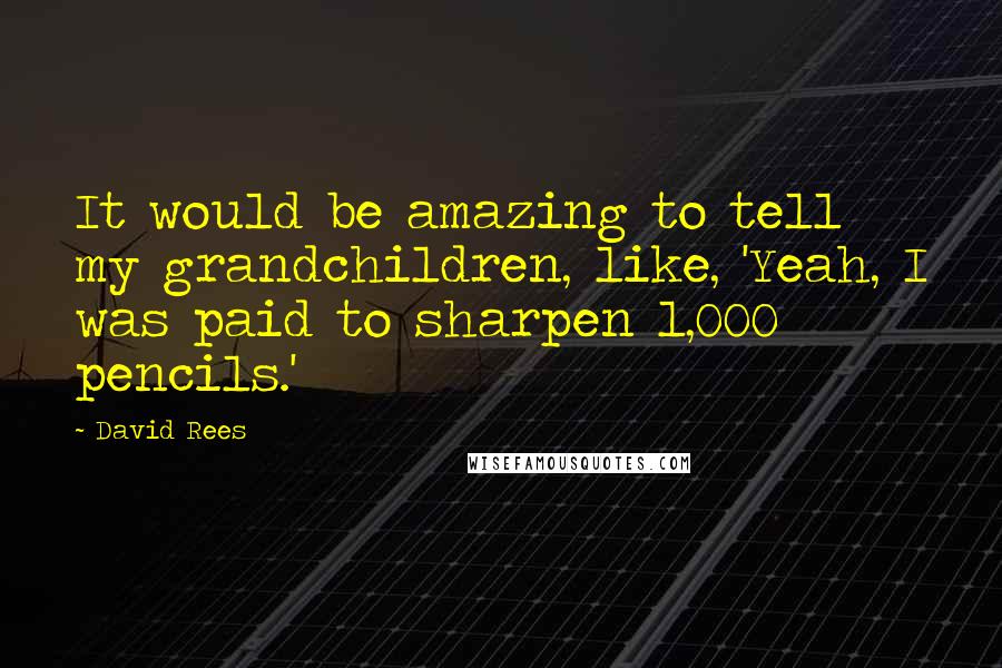 David Rees quotes: It would be amazing to tell my grandchildren, like, 'Yeah, I was paid to sharpen 1,000 pencils.'