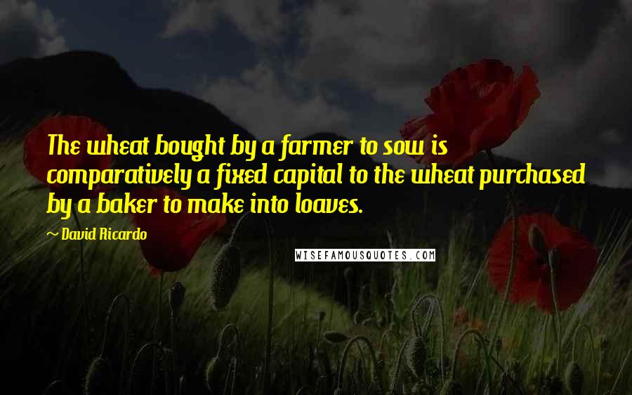 David Ricardo quotes: The wheat bought by a farmer to sow is comparatively a fixed capital to the wheat purchased by a baker to make into loaves. David Ricardo quotes: The wheat bought by a farmer to sow is comparatively a fixed capital to the wheat purchased by a baker to make into loaves.