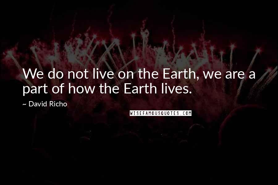David Richo quotes: We do not live on the Earth, we are a part of how the Earth lives.