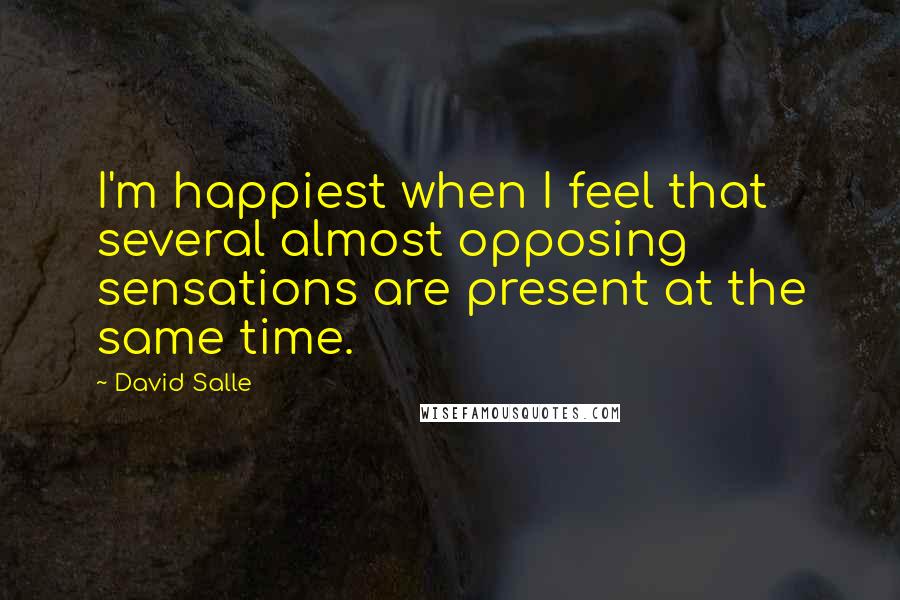 David Salle quotes: I'm happiest when I feel that several almost opposing sensations are present at the same time.