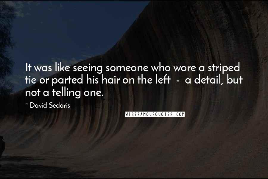 David Sedaris quotes: It was like seeing someone who wore a striped tie or parted his hair on the left - a detail, but not a telling one.