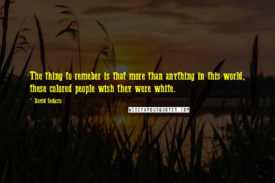 David Sedaris quotes: The thing to remeber is that more than anything in this world, these colored people wish they were white.
