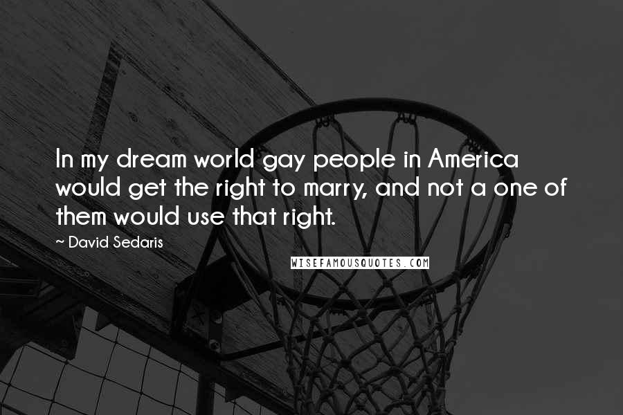 David Sedaris quotes: In my dream world gay people in America would get the right to marry, and not a one of them would use that right.