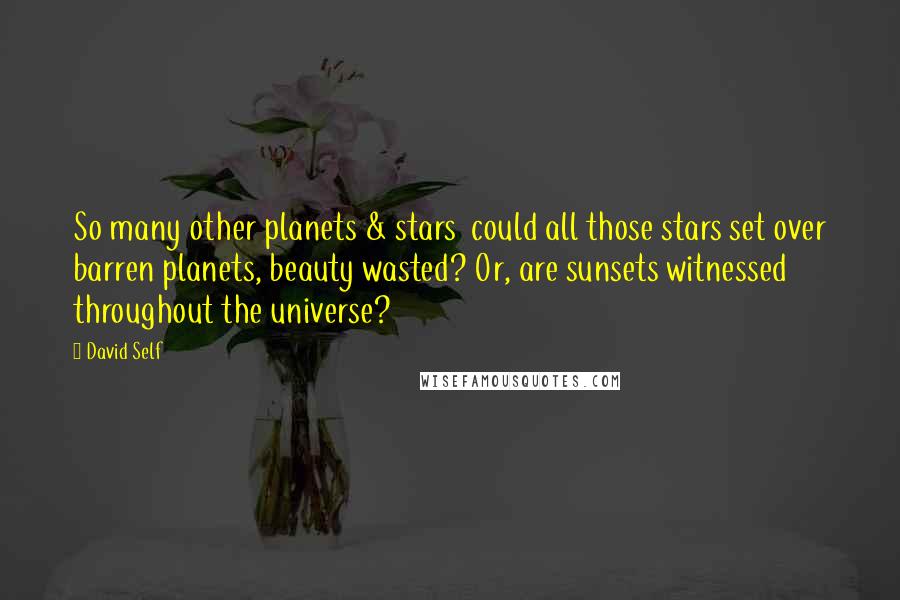 David Self quotes: So many other planets & stars could all those stars set over barren planets, beauty wasted? Or, are sunsets witnessed throughout the universe?