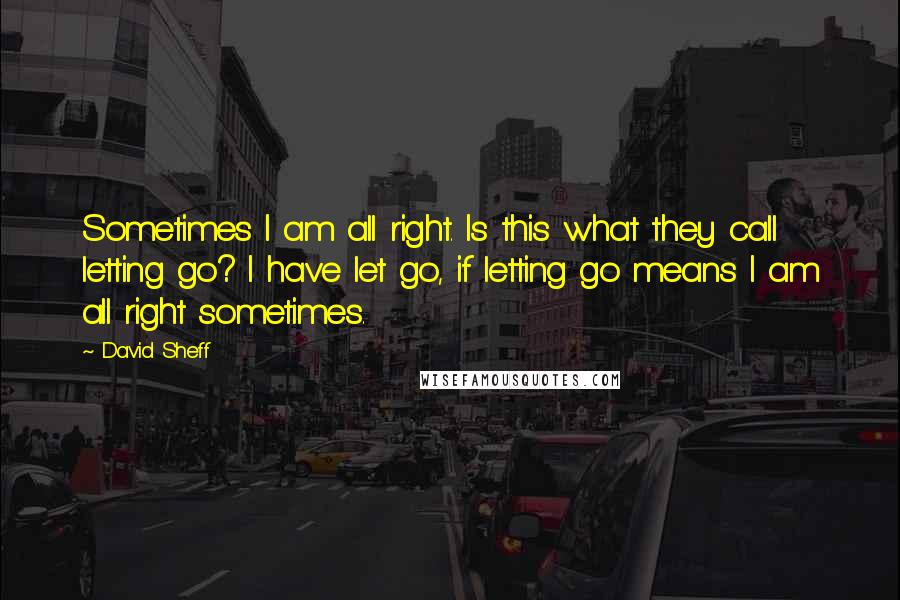David Sheff quotes: Sometimes I am all right. Is this what they call letting go? I have let go, if letting go means I am all right sometimes. David Sheff quotes: Sometimes I am all right. Is this what they call letting go? I have let go, if letting go means I am all right sometimes.